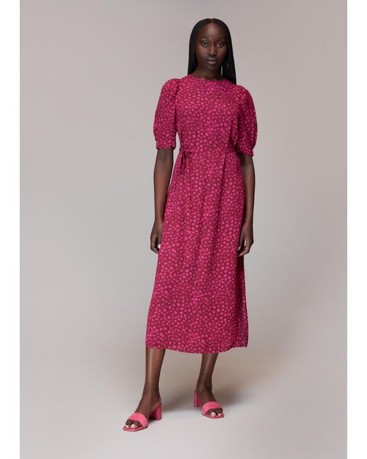 Whistles Pink Lava Spot Cut Out Midi Dress