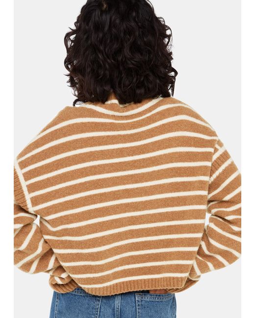 Whistles Brown Stripe Rib Detail Funnel Knit