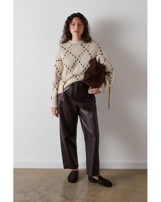 Whistles Natural Fringed Argyle Check Knit