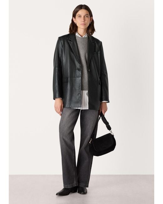 Whistles Gray Stina Leather Blazer