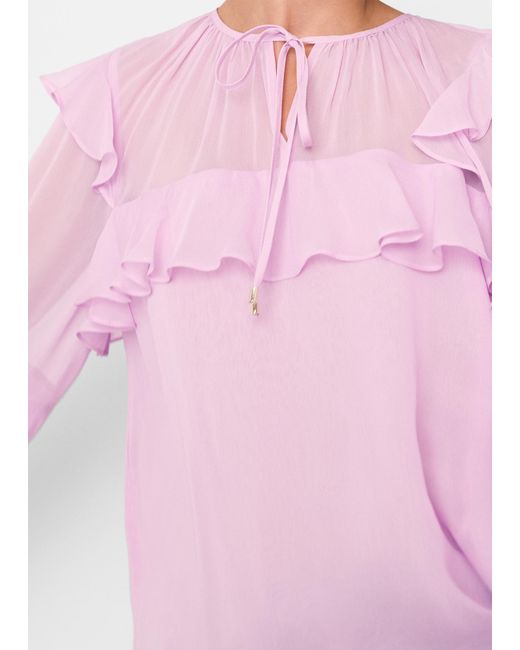 Whistles Blue Sheer Tie Neck Frill Blouse