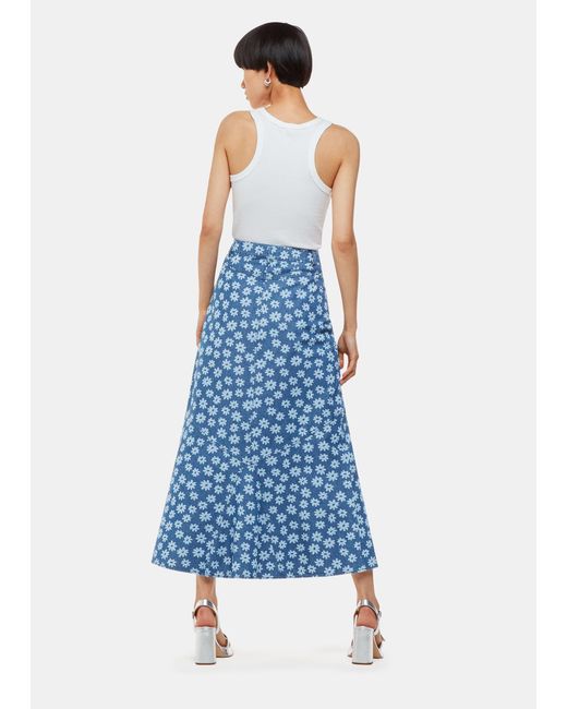 Whistles Blue Graphic Daisy Denim Maxi Skirt