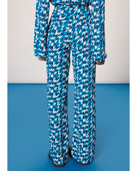Whistles Blue Diagonal Diamond Flare Trouser
