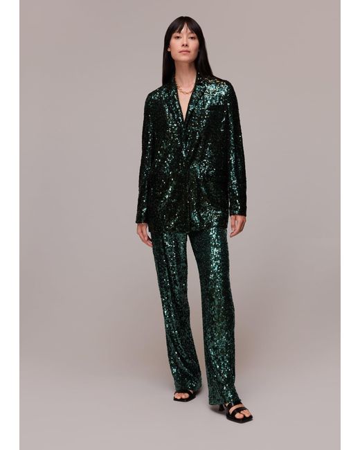 Whistles Green Petra Sequin Trouser