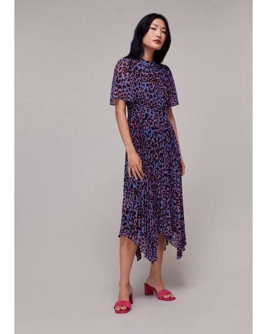 Whistles Purple Animal Cheetah Pleated Dress