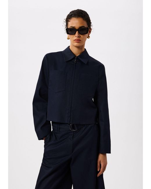 Whistles Blue Compact Cotton Cropped Jacket
