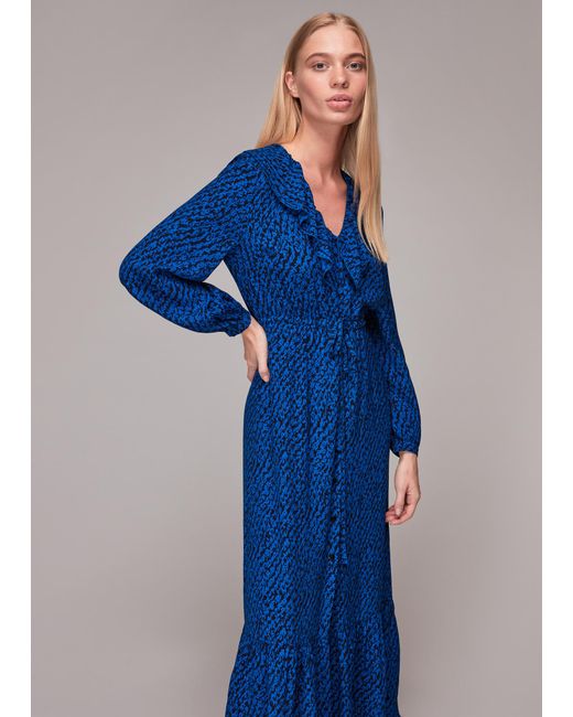 Whistles Blue Diagonal Texture Print Dress