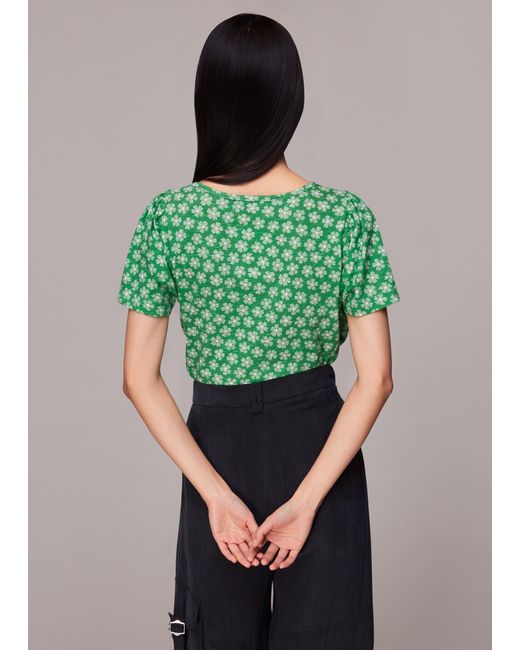 Whistles Green Daisy Check Wrap Tee