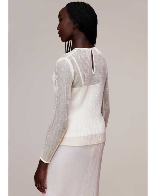 Whistles Natural Sarai Sequin Top