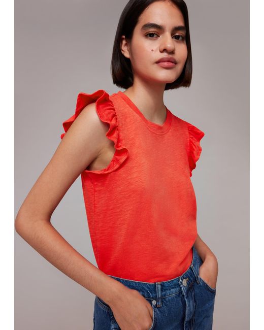 Whistles Red Frill Cap Sleeve T-Shirt