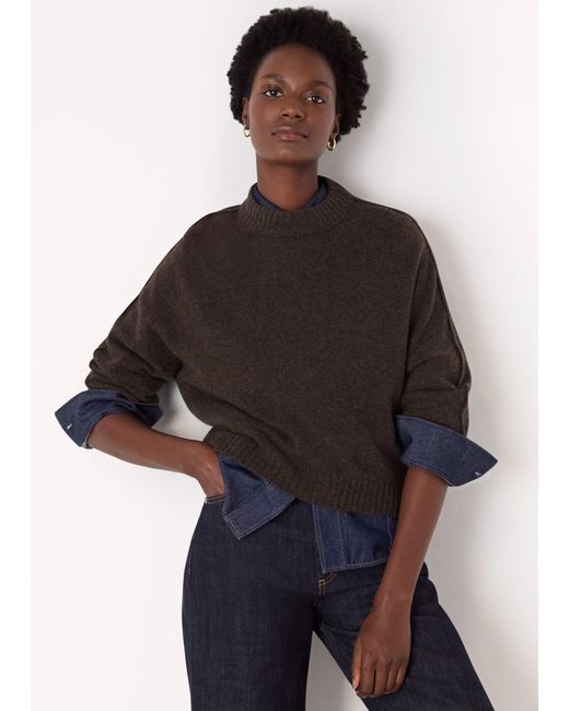 Whistles Brown Wool Curved Hem Knit