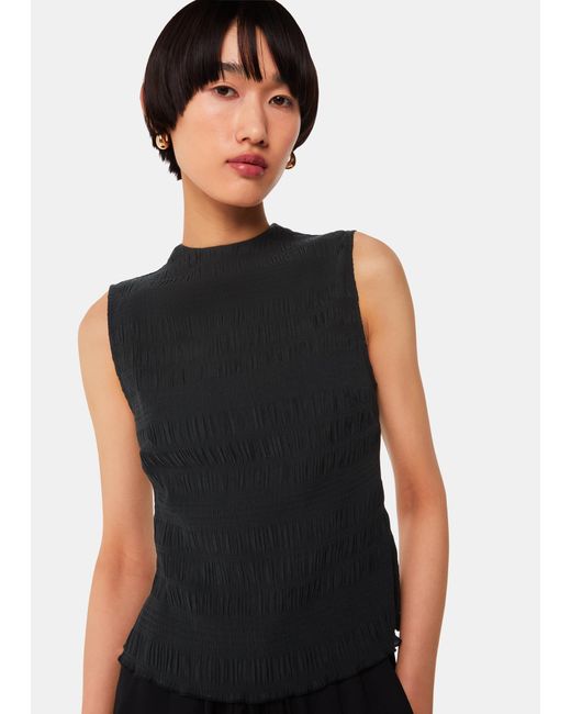 Whistles Black Plisse Sleeveless Top