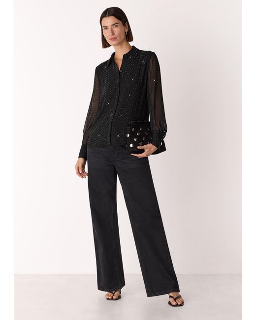Whistles Black Diamante Embellished Sheer Shirt