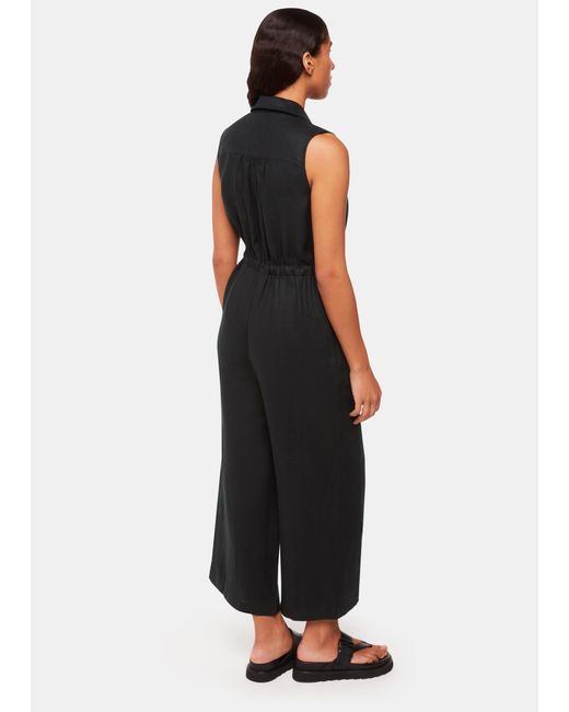 Whistles Black Bella Linen Wrap Jumpsuit