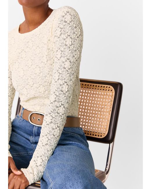 Whistles White Jersey Lace Long Sleeve Top