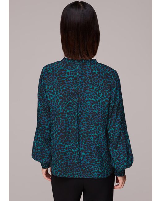 Whistles Blue Forest Leopard Blouse