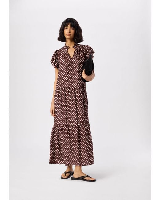 Whistles Brown Ikat Spot Midi Dress