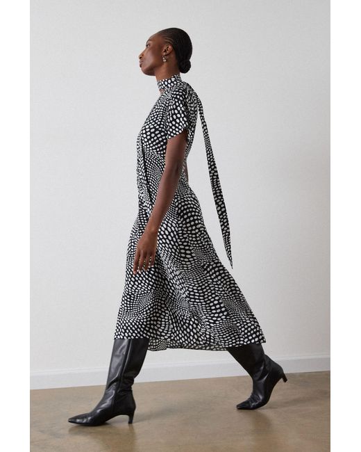 Whistles White Mixed Spot V Neck Midi Dress