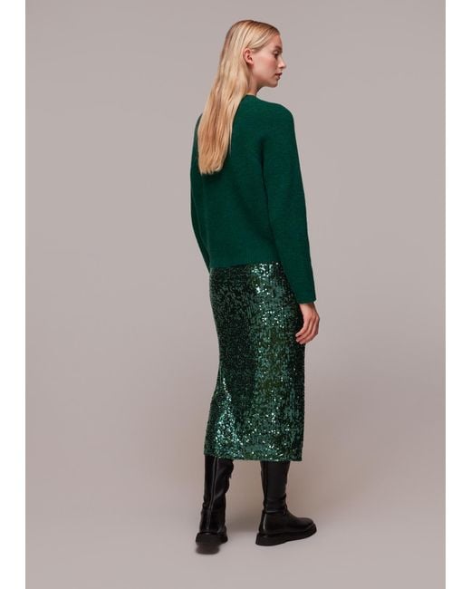 Whistles Green Sequin Column Skirt