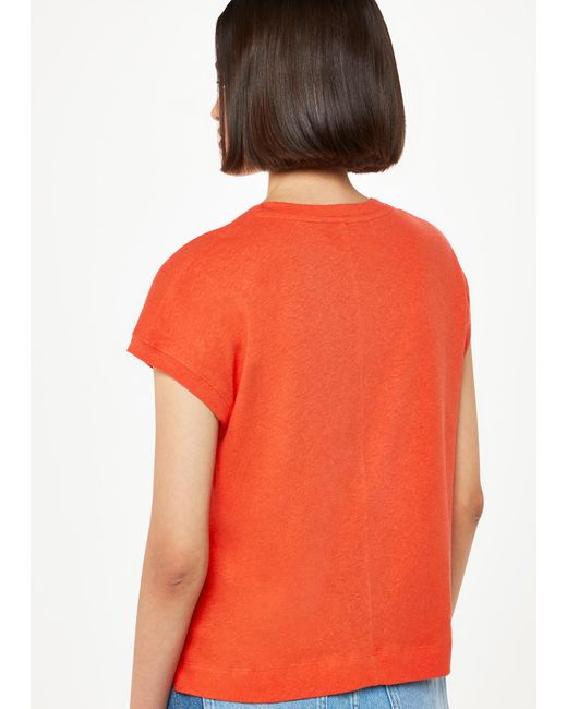 Whistles Orange Ember Linen Mix Pocket Tee