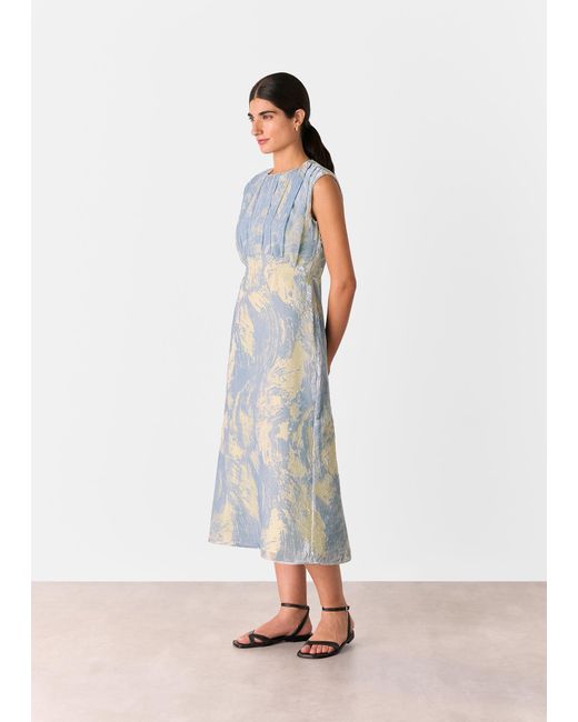 Whistles Blue Devore Swirl Velvet Midi Dress