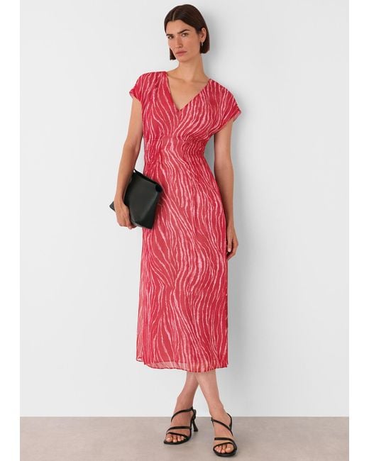 Whistles Red Zebra Texture Midi Dress