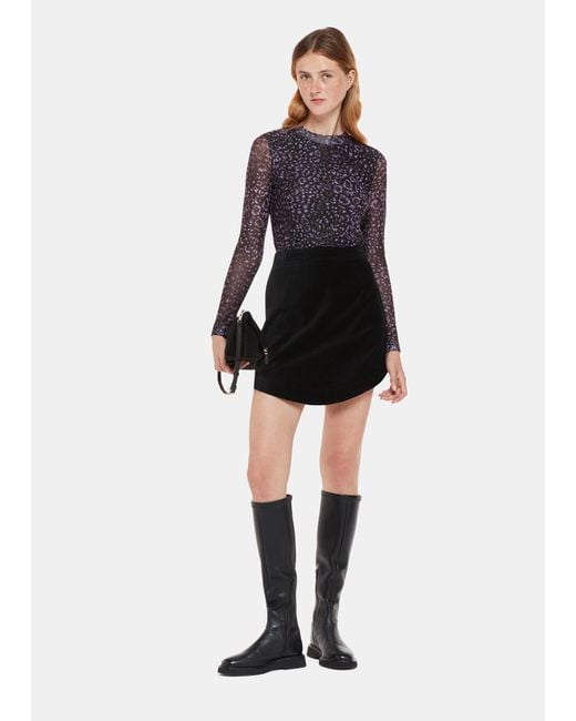 Whistles Black Velvet Curved Hem Mini Skirt