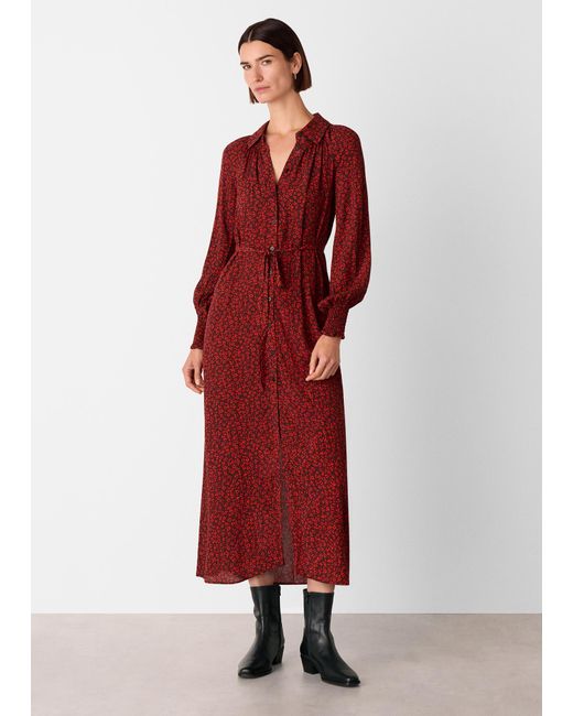 Whistles Red Pansy Dot Shirt Dress