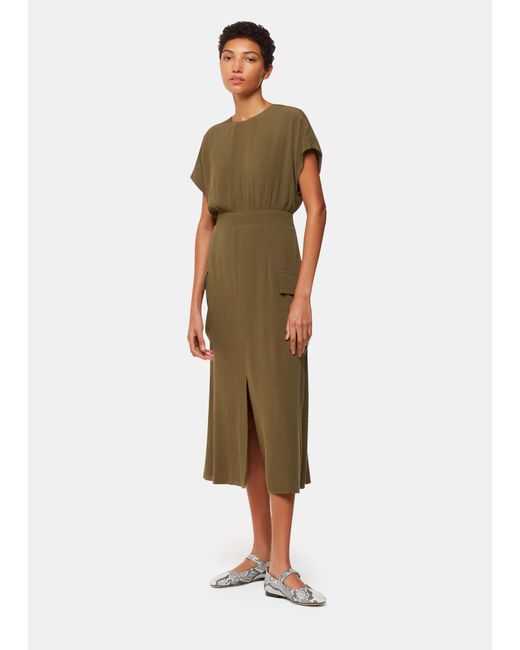 Whistles Green Pocket Detail Midi Dress