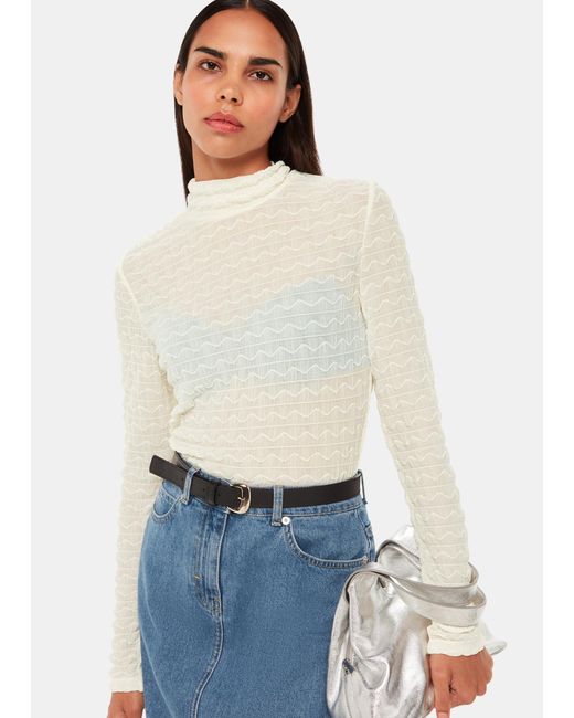Whistles White Texture Ruched Top