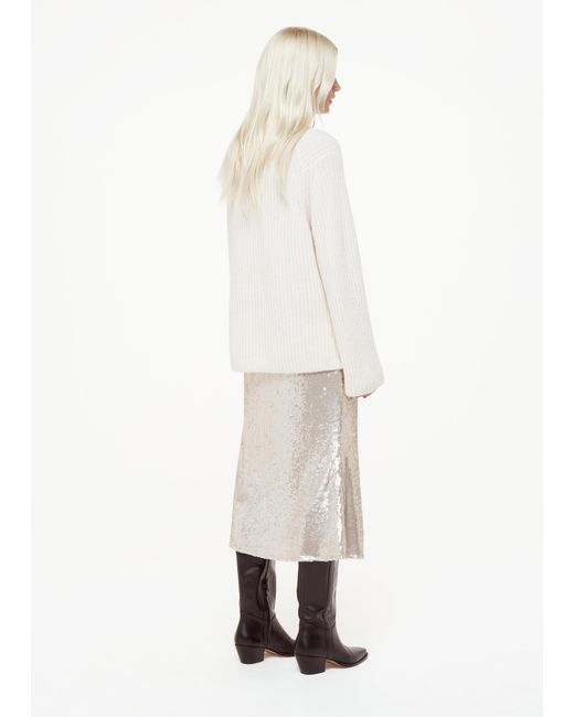 Whistles White Petite Sequin Midi Skirt