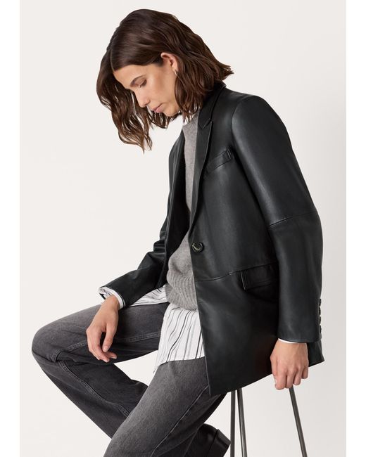 Whistles Gray Stina Leather Blazer