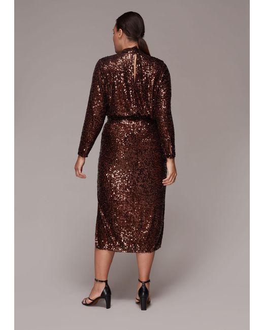 Whistles Brown Sequin Column Skirt