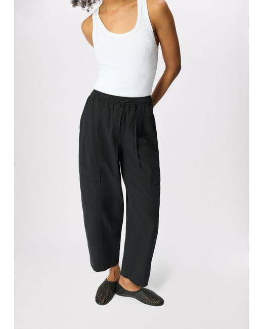 Whistles Black Utility Cotton Barrel Trouser