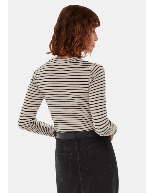 Whistles White Fine Crew Stripe Knit