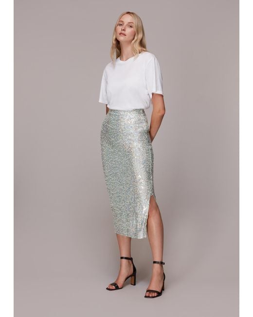Whistles Gray Sequin Column Skirt