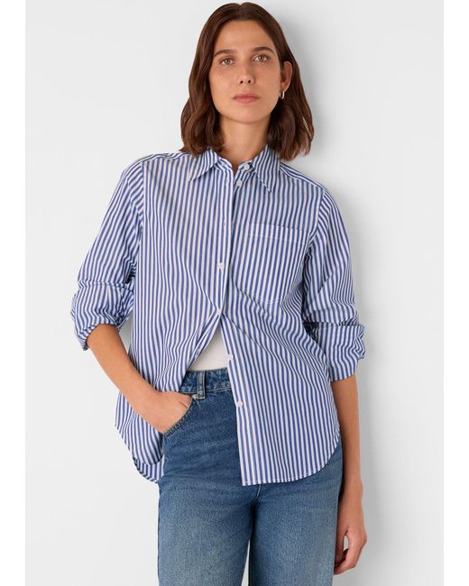 Whistles Blue Petite Relaxed Fit Stripe Shirt