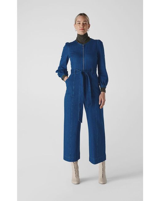 whistles blue velvet jumpsuit