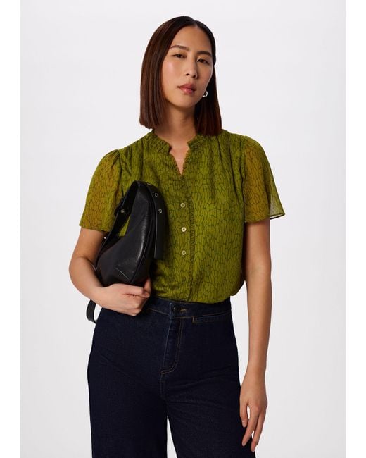 Whistles Green Dragonfly Short Sleeve Blouse