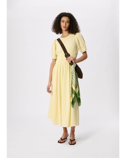 Whistles Natural Petite Shirred Cheesecloth Midi Dress