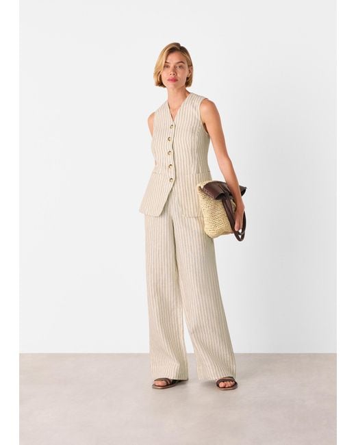 Whistles Natural Linen Stripe Trouser