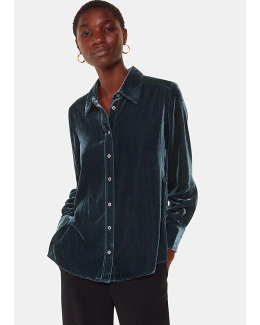 Whistles Blue Velvet Oversized Split Shirt