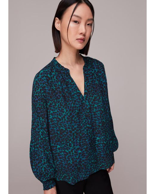 Whistles Blue Forest Leopard Blouse