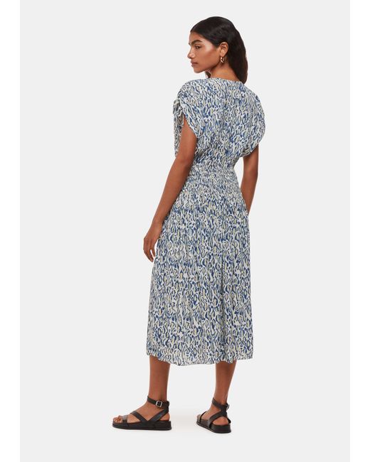 Whistles Blue Petite Flaming Leopard Print Dress