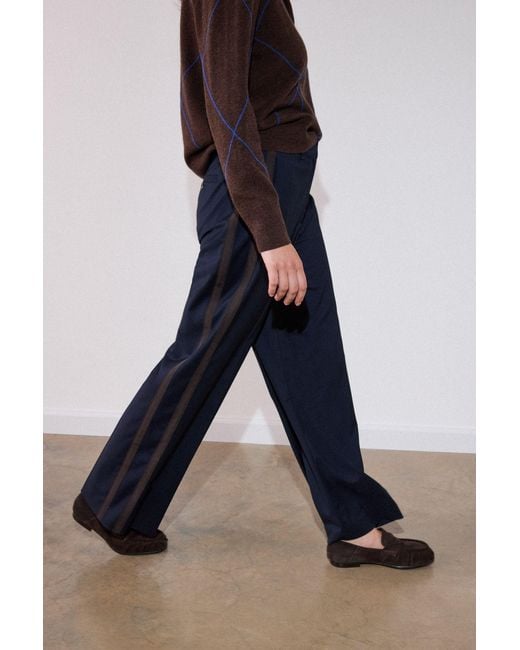 Whistles Blue Petite Side Stripe Straight Trouser