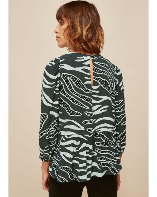 Whistles Green Graphic Zebra Print Top