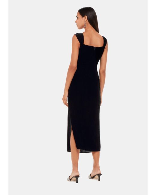 Whistles Blue Draped Velvet Midi Dress