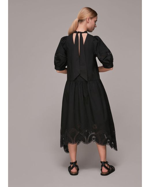 Whistles Black Broderie Cutwork Poplin Dress