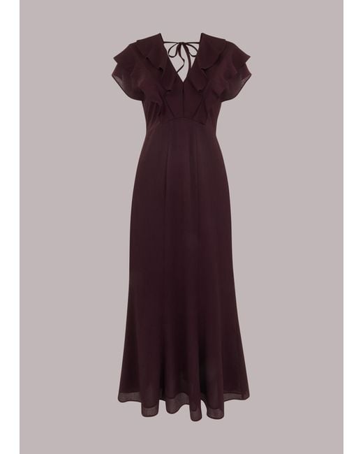 Whistles Purple Adeline Frill Midi Dress