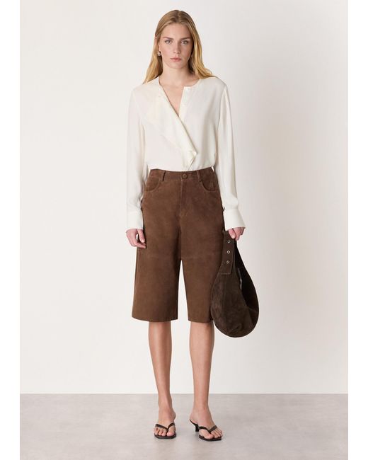 Whistles Brown Draped Ruffle Feminine Blouse